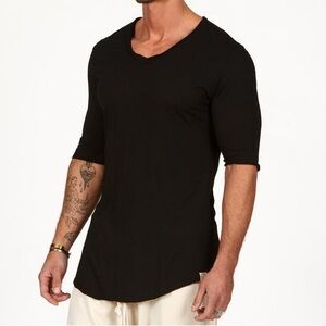 One Golden Thread Black Onyx V-Neck Tee Shirt TreeSilk Minimalist Unisex Large